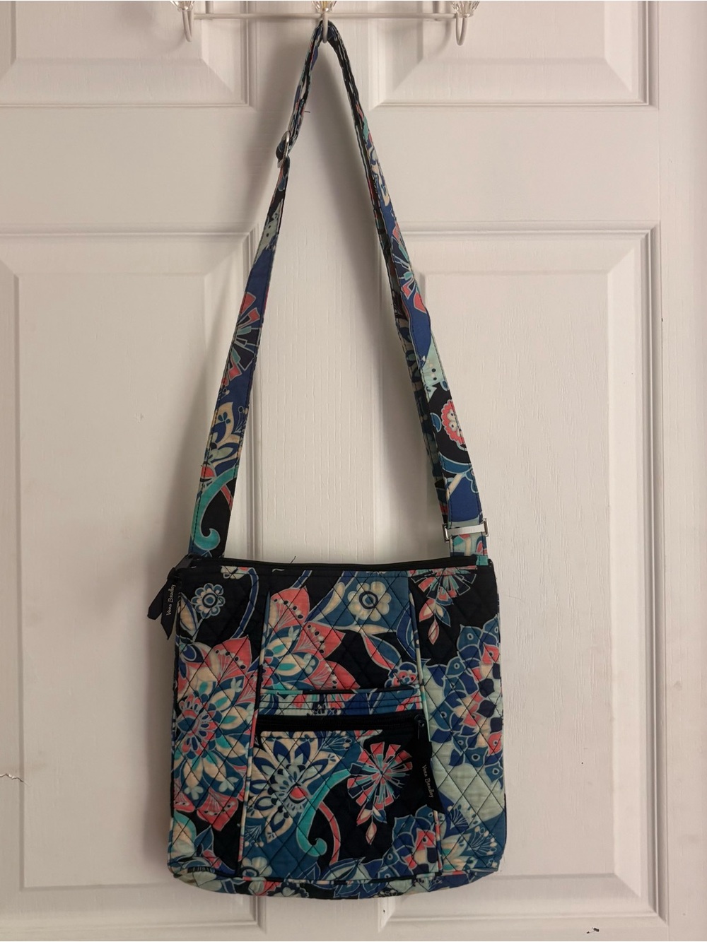 Quilted Floral Crossbody Bag in Navy and Teal